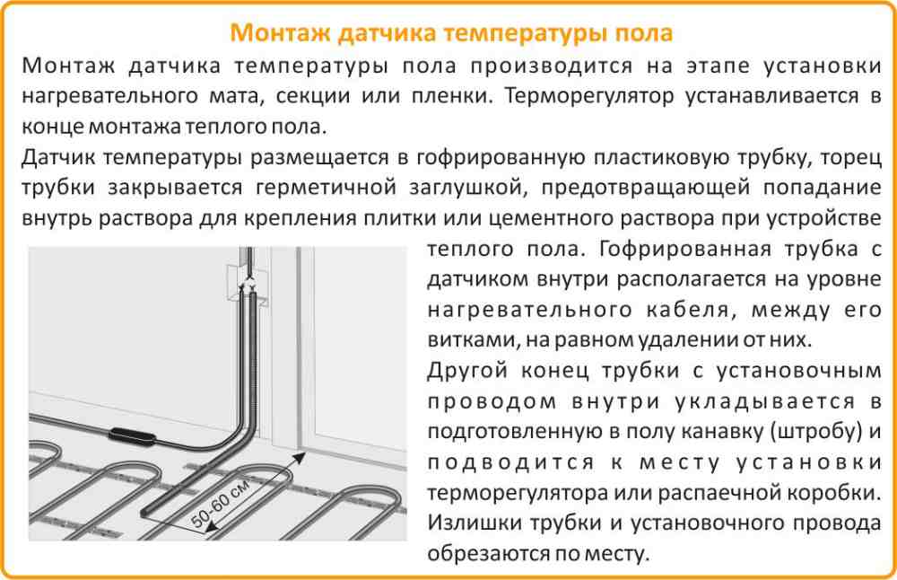 монтаж датчика температуры пола принцип работы датчика температуры теплого пола